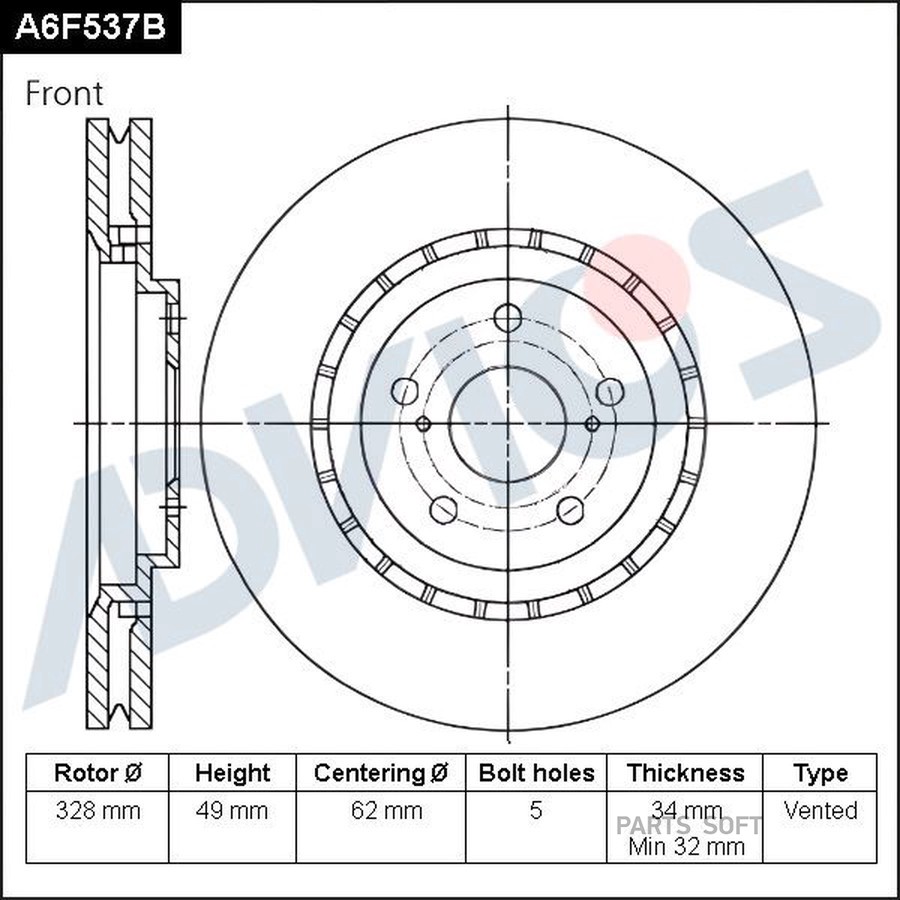Диск тормозной передний ADVICS A6F537B - ADVICS None None